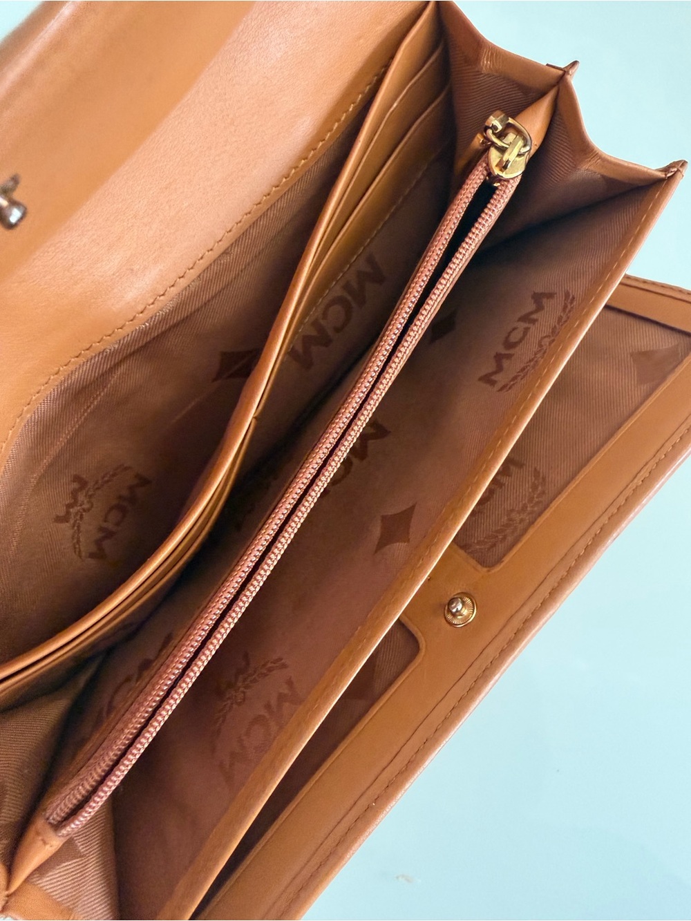 MCM Cognac and Orange Visetos Stripe Tote with Matching Wallet - Picture 6 of 14